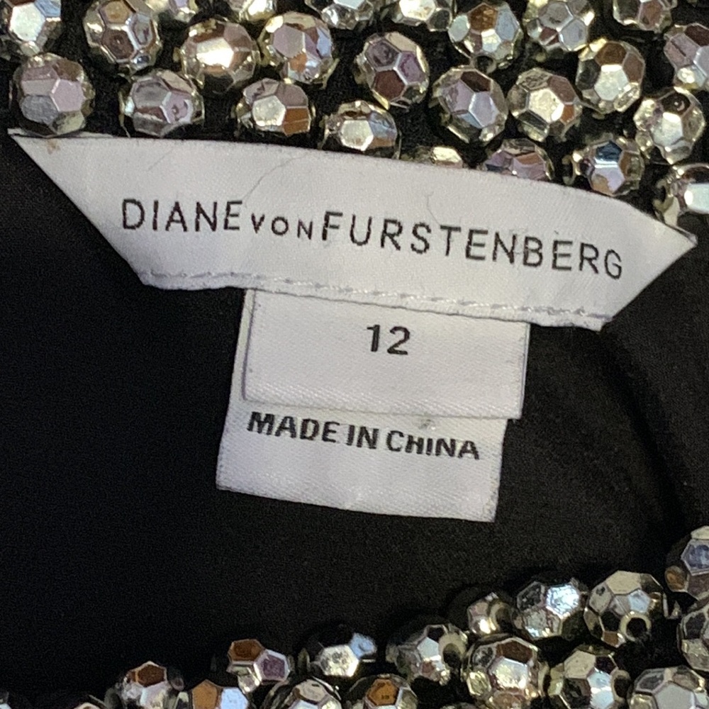 Diane Von Furstenberg Silk Lainey Embellished Neck Dress Black Size 12 - Picture 4 of 12
